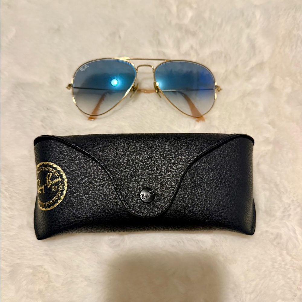 Ray-Ban Gold Frame Aviators with Blue Gradient Lenses